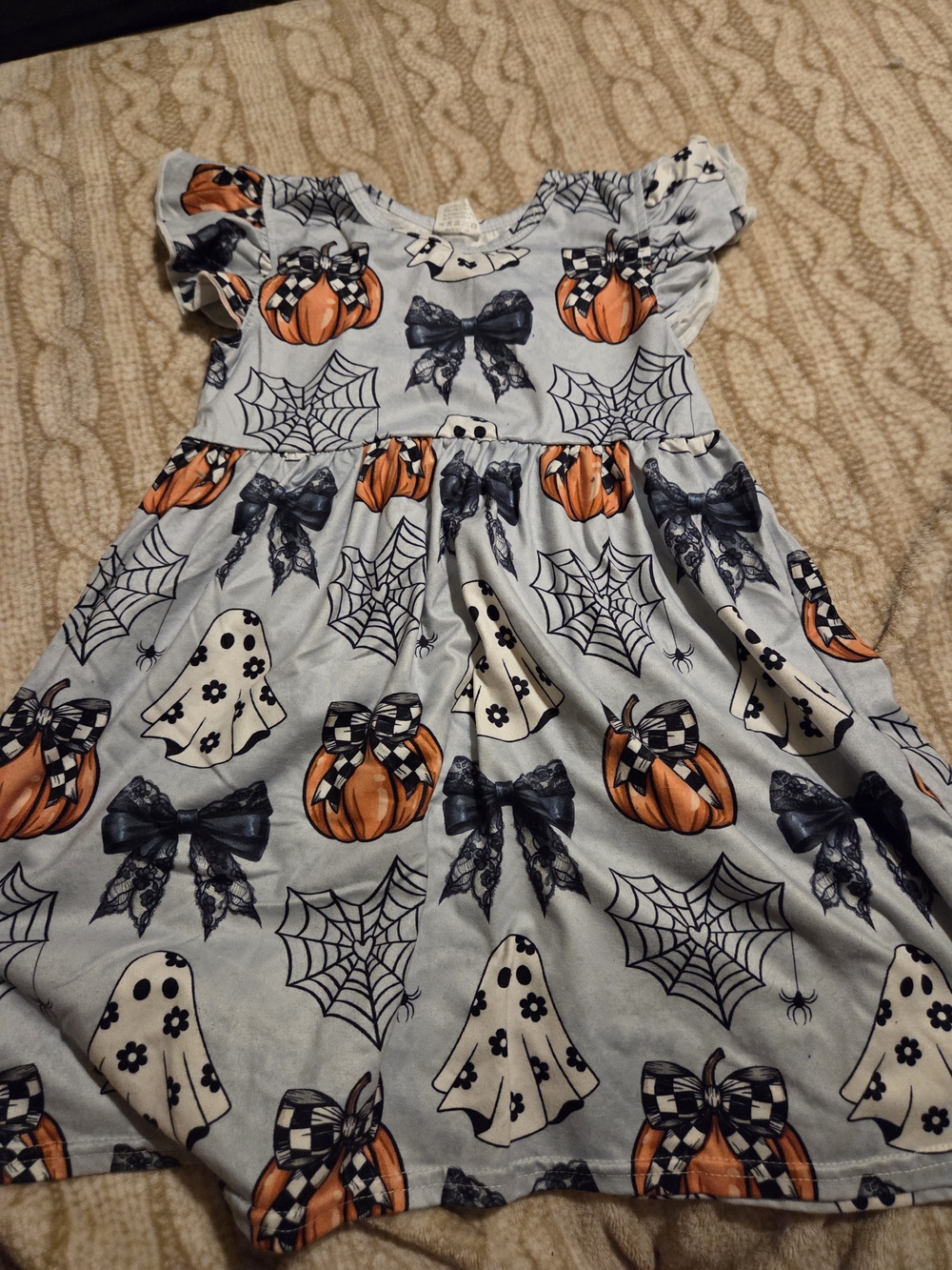 Halloween Pumpkin & Ghost Bow Dress - Light Blue